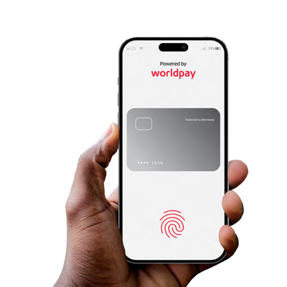 Hand holding phone with payment