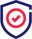 red checkmark inside red circle inside blue shield