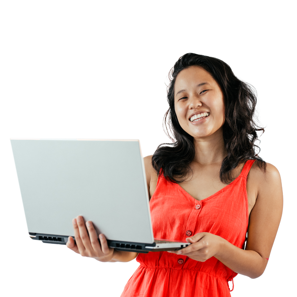 Woman with silver laptop